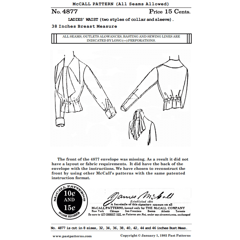 Early 1910s Ladies Waist with Two Styles of Collar Downloads | Past Patterns 4877