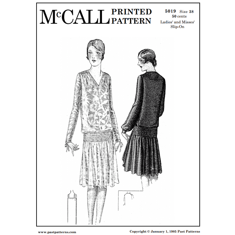 Late 1920s V-neck Long-Waisted Dress Downloads | Past Patterns 5019