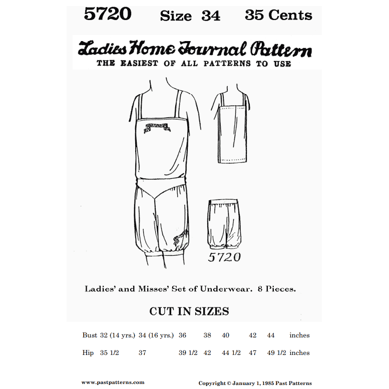 Late 1920s Ladies Underwear Downloads | Past Patterns 5720