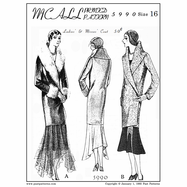Late 1920s V-neck Coat Downloads | Past Patterns 5990