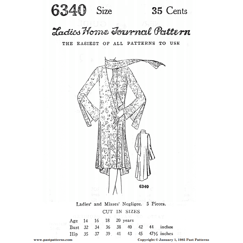 Late 1920s Lounge Beach Negligee Downloads | Past Patterns 6340