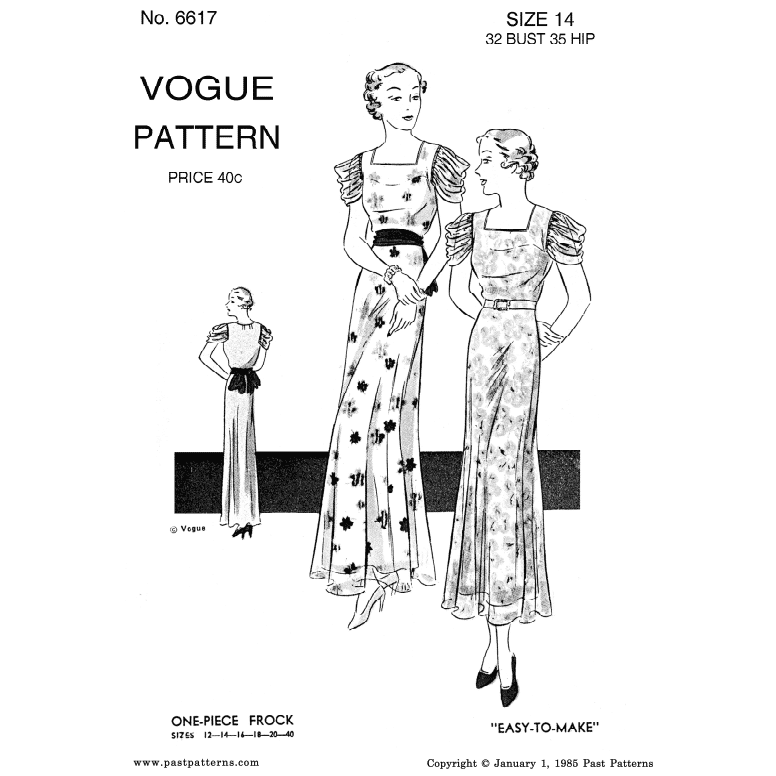 Mid 1930s One-Piece Frock Downloads | Past Patterns 6617