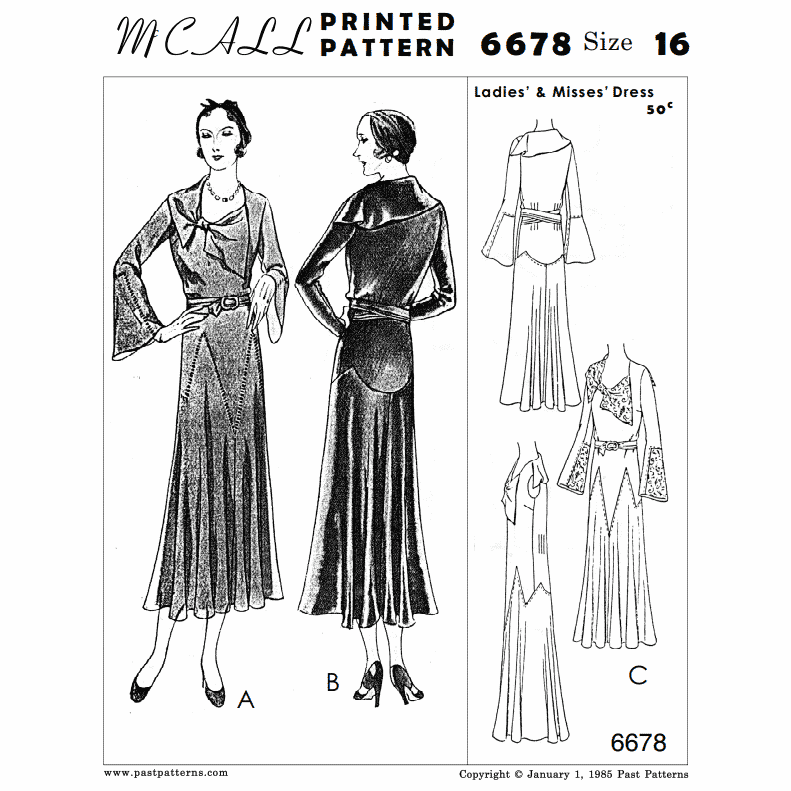1930s Dress with Collar and Yoke Downloads | Past Patterns 6678
