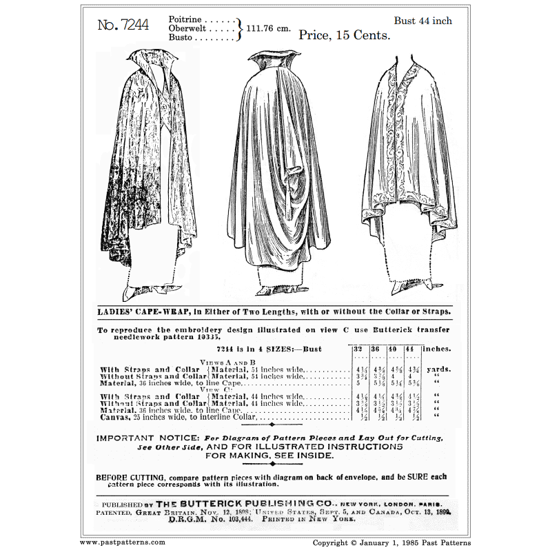 Mid 1910s Cape Wrap Downloads | Past Patterns 7244