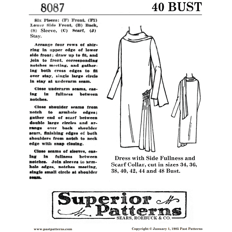 Late 1920s Dress with Side Fullness Downloads | Past Patterns 8087