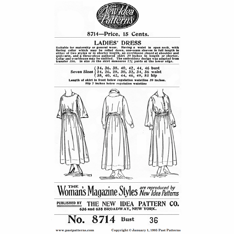 Late 1910s Ladies Dress Downloads | Past Patterns 8714