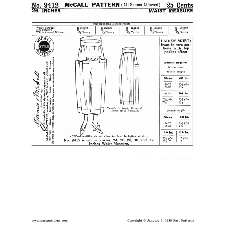 Early 1920s Panel Back Skirt Downloads | Past Patterns 9412