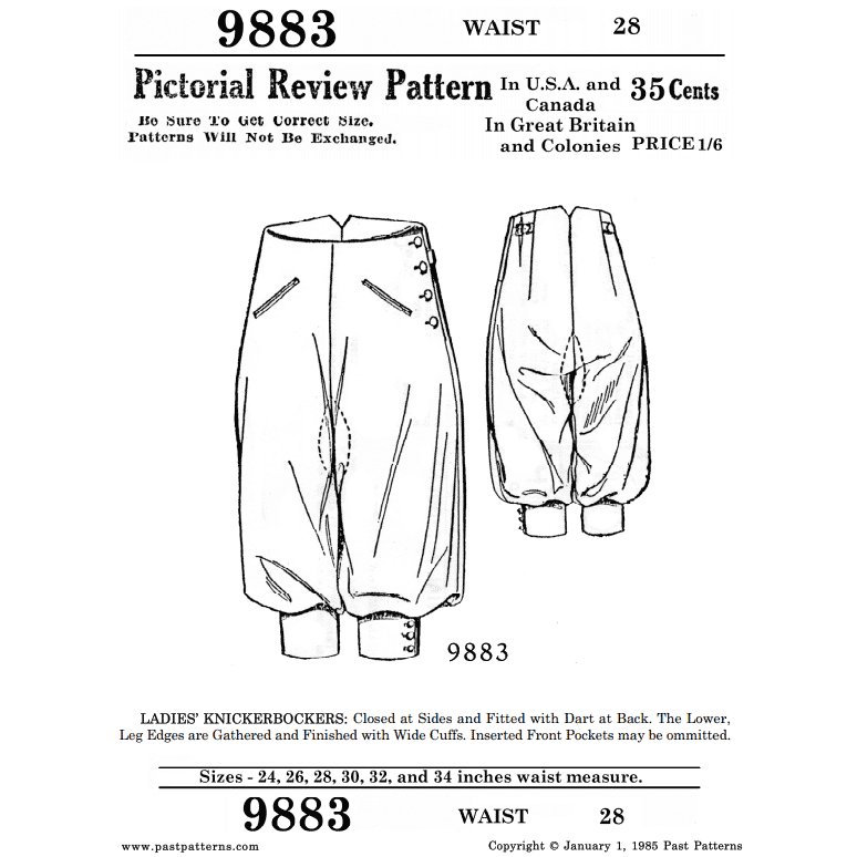 Early 1920s Knickerbockers Downloads | Past Patterns 9883