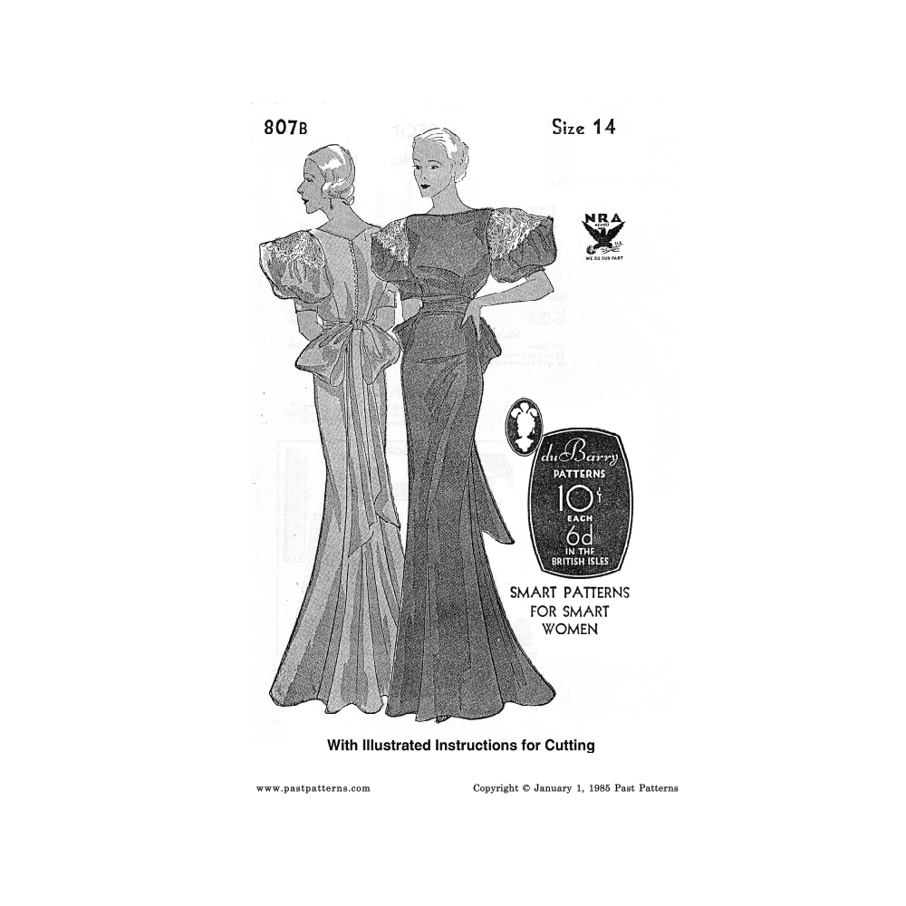 1930s Floor Length Evening Gown Downloads | Past Pattens 0807B
