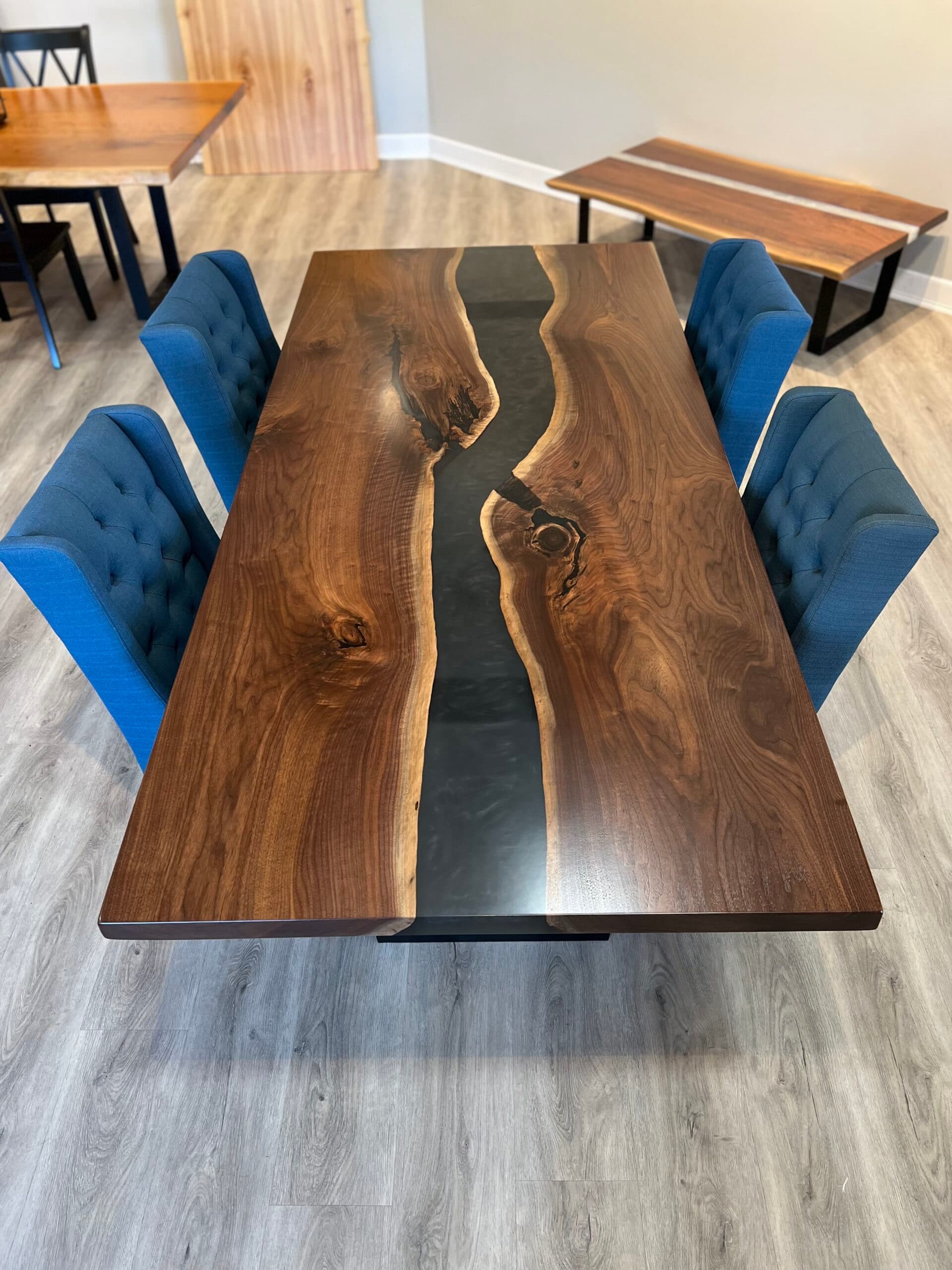 Walnut Epoxy River Dining Table<br>Big Bend Series – 8′ - thumbnail 6