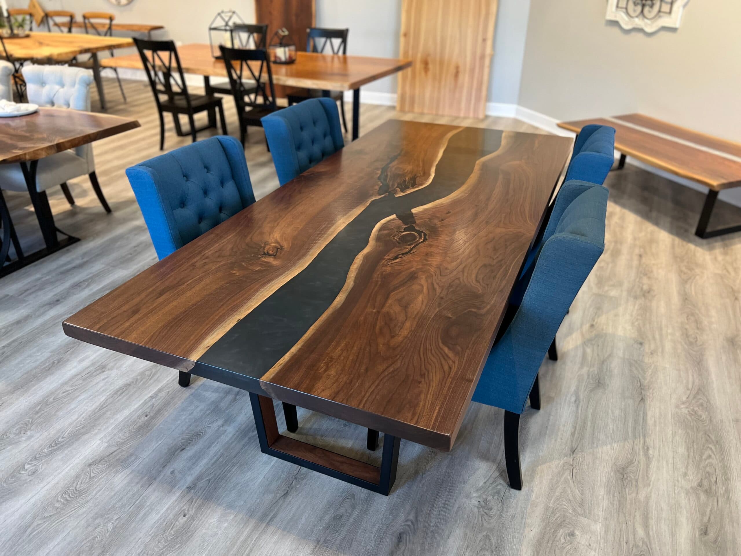 Walnut Epoxy River Dining Table<br>Big Bend Series – 8′
