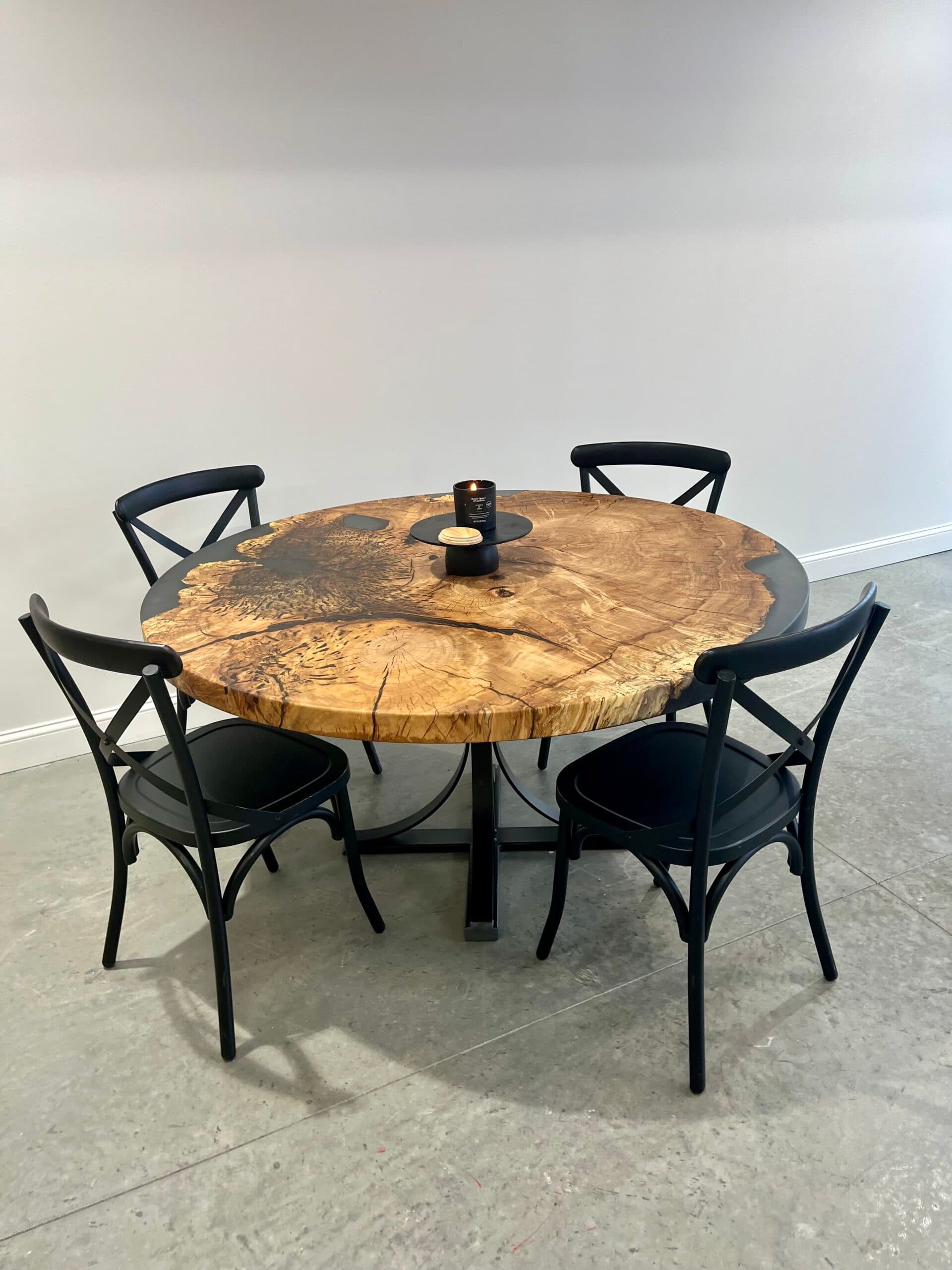 Round Maple Cast Cookie Dining Table with Black Epoxy<br>Ranier Series – 60″ - thumbnail 2
