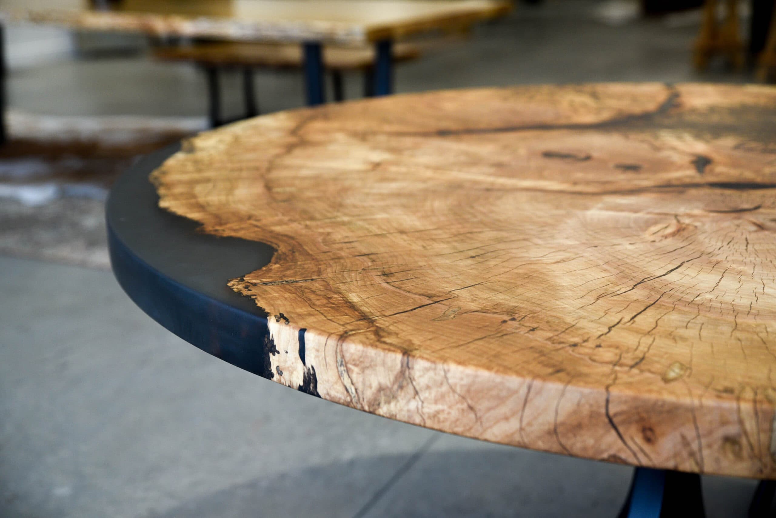 Round Maple Cast Cookie Dining Table with Black Epoxy<br>Ranier Series – 60″ - thumbnail 4