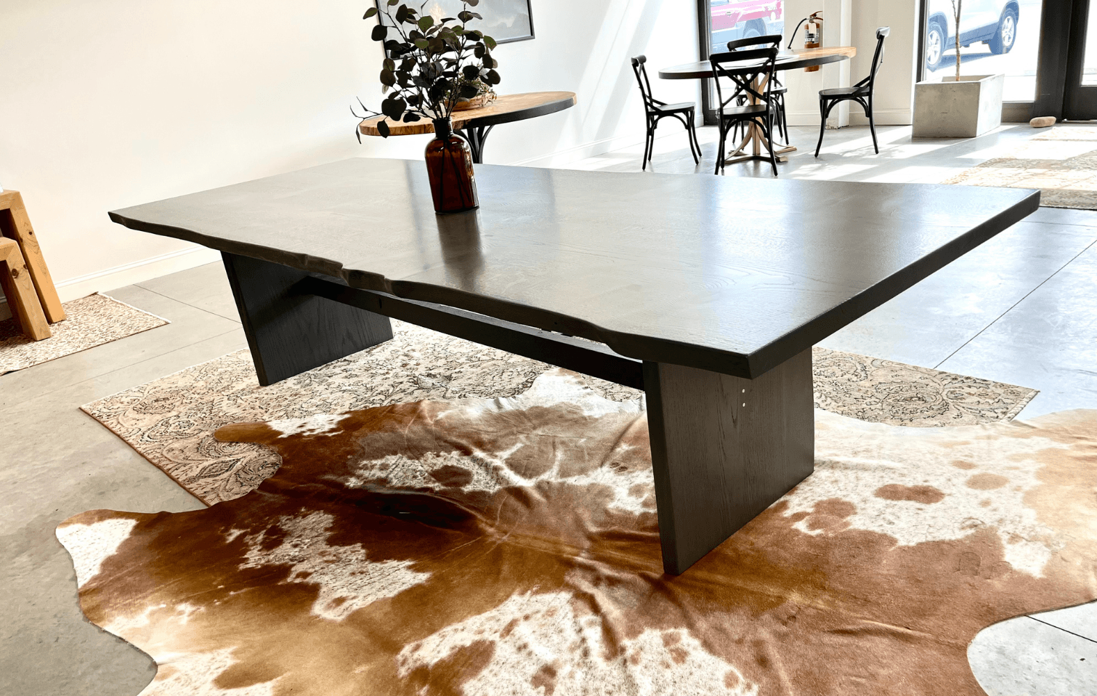 Live Edge Oak Dining Table<br>Urban Grey Stained Finish – 10′