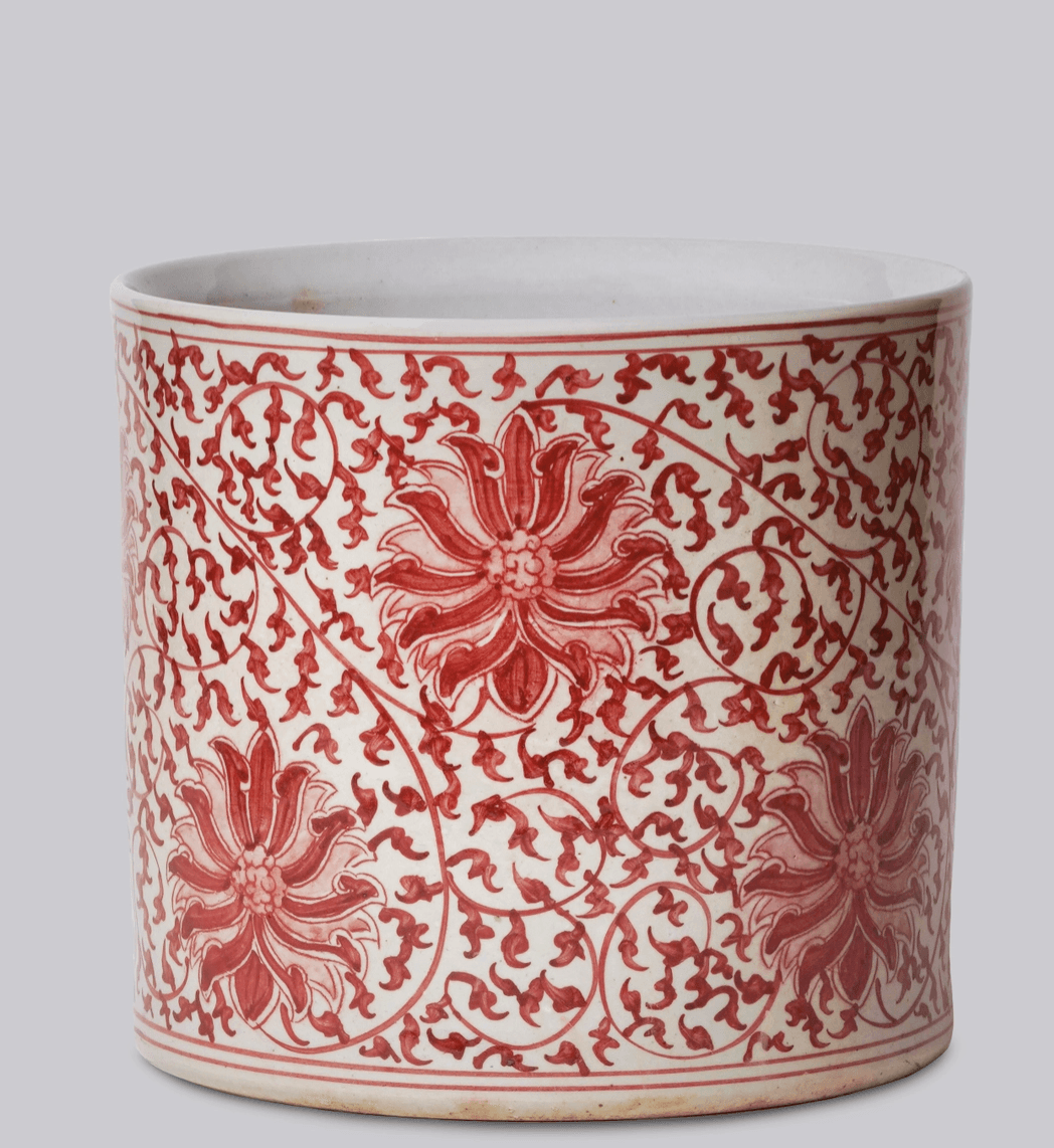 Red and White Porcelain Lotus Large Cachepot