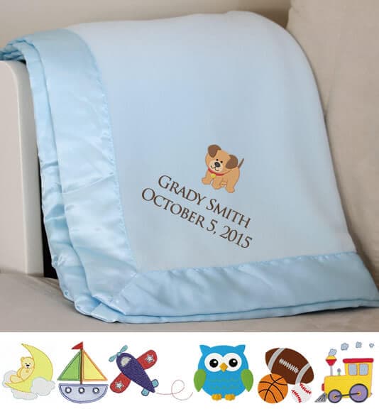 Blue Plush Baby Blanket with Name & Birthday