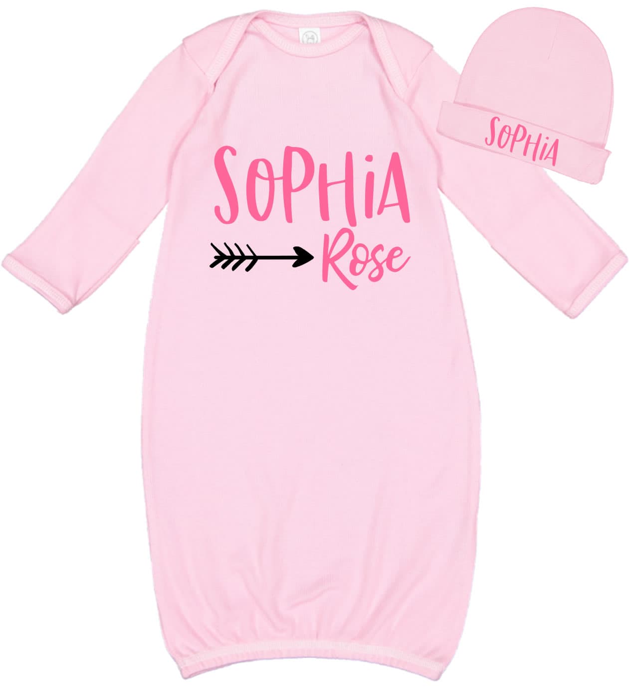 Baby Girl Layette & Hat Set with Name & Arrow