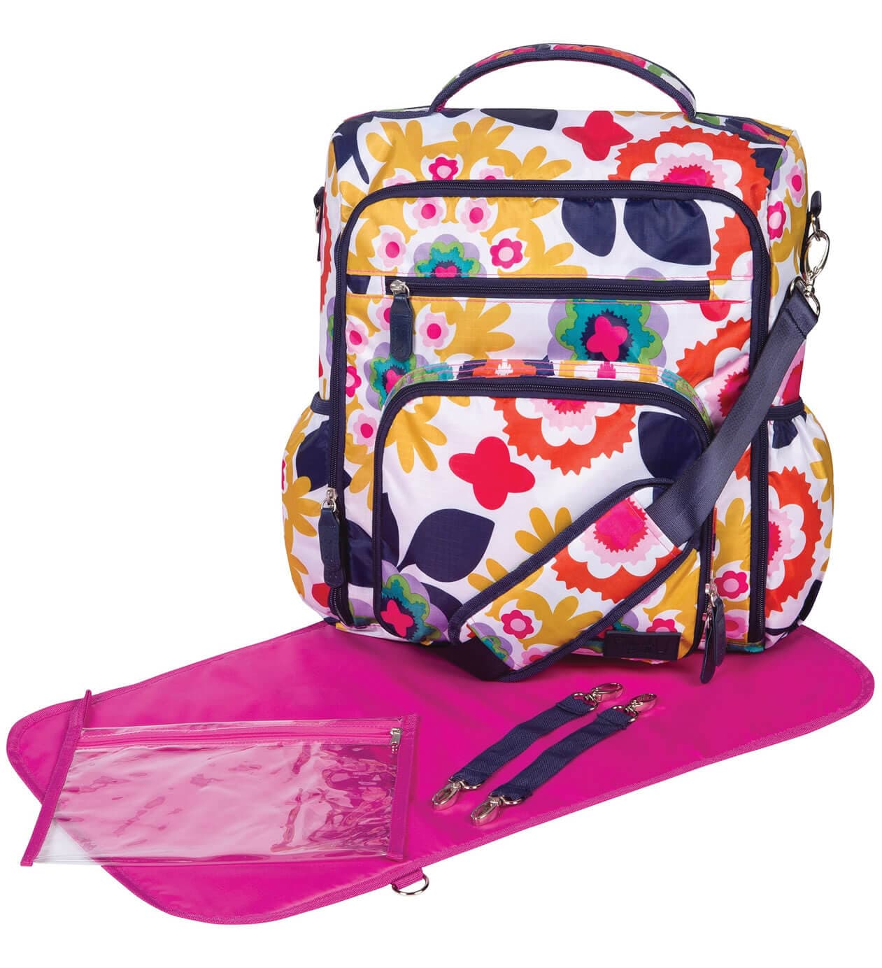 Monogrammed Backpack Diaper Bag – Colorful Floral - thumbnail 3