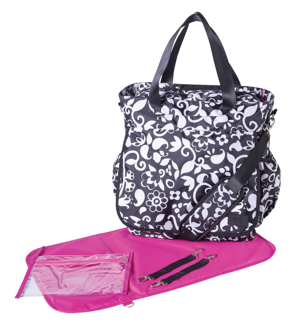 Monogrammed Diaper Bag Tote – Black & White - thumbnail 3