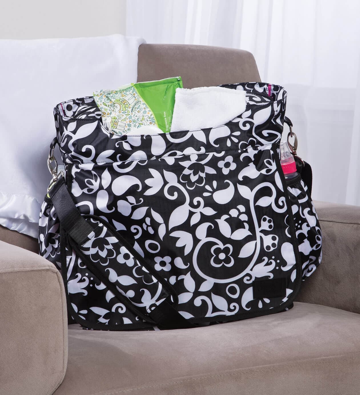 Monogrammed Diaper Bag Tote – Black & White - thumbnail 8