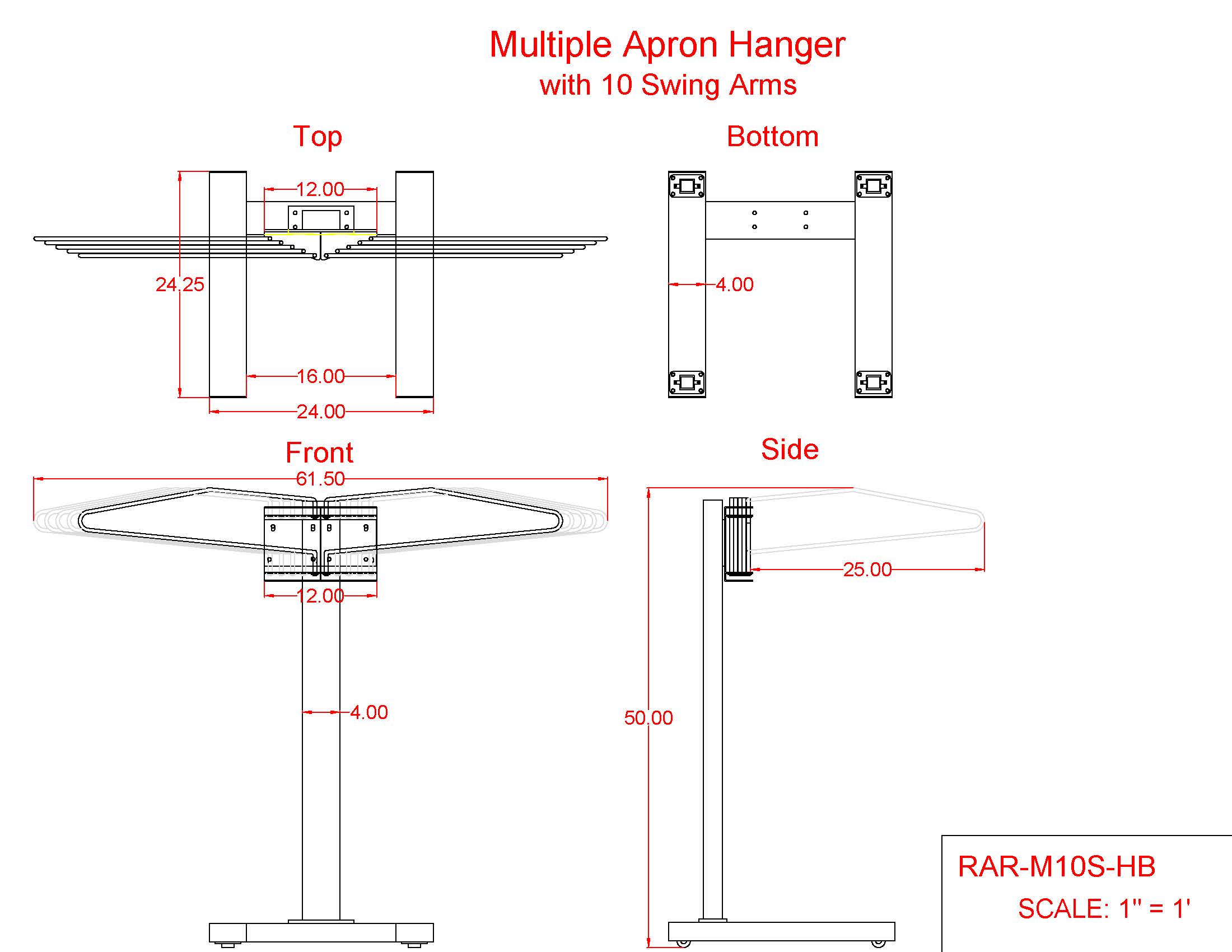 Mobile Multiple Apron Hanger with 10 Swing Arms - thumbnail 4