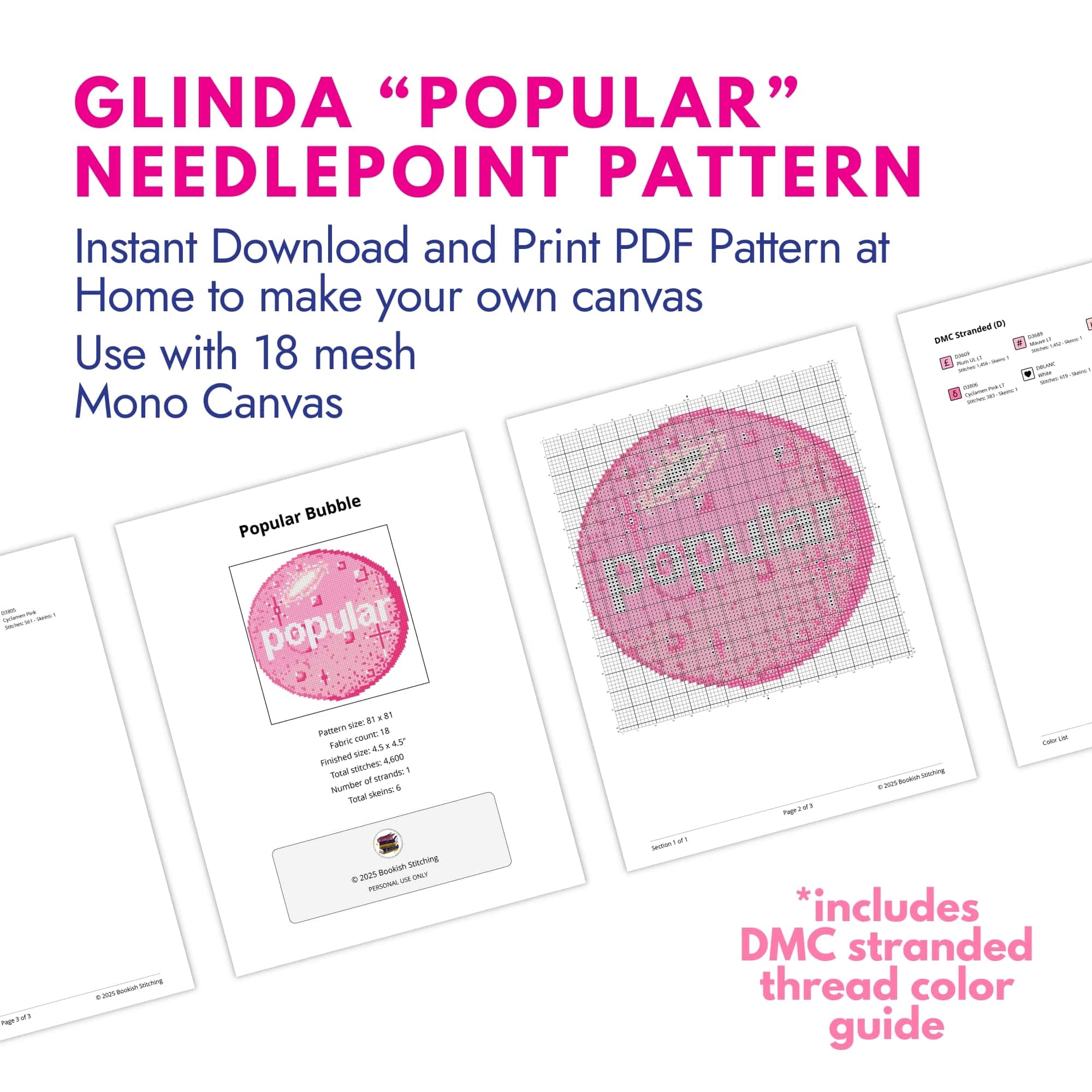 Wicked Glinda Bubble Digital Needlepoint Pattern - thumbnail 3