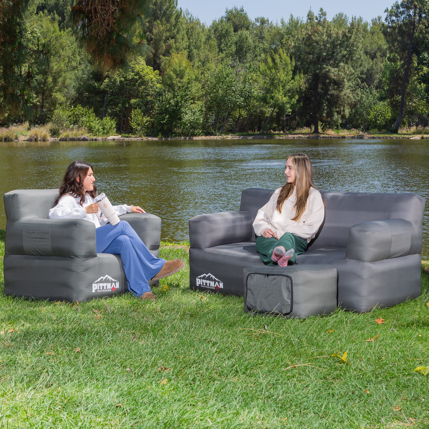 Pittman Outdoors Inflatable Furniture 3pc. Set with Built-in Pump, Beach, Camping, Dorm Room or Sporting Events