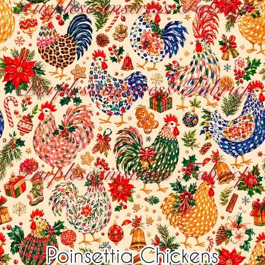 Poinsettia Chickens – Fabric