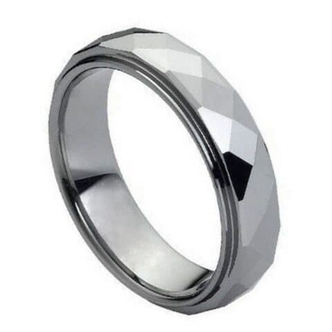 Tungsten Ring Domed Faceted Ring Stepped Edge – 6mm Ring for Men and Women