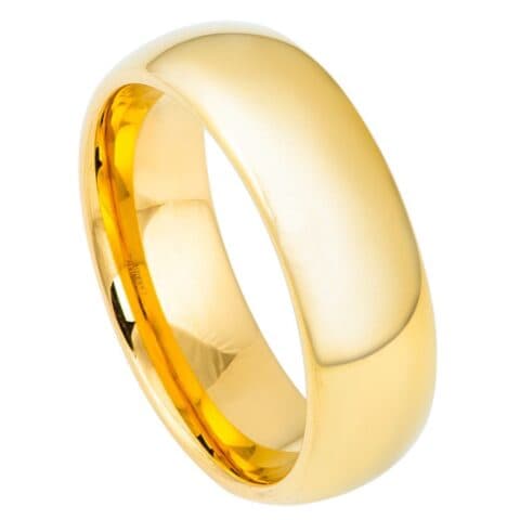 Tungsten Ring Domed Gold-Plated Polished Shiny – 7mm Ring for Men and Women