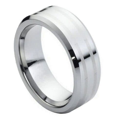 Tungsten Ring High Polished Two Lines Laser Engraved Center – 8mm Ring for Men and Women