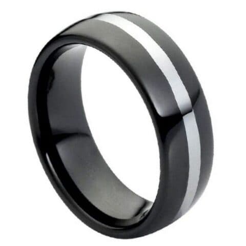 Tungsten Ring High Polished Black IP Plated Shiny Center Line – 8mm Ring for Men and Women