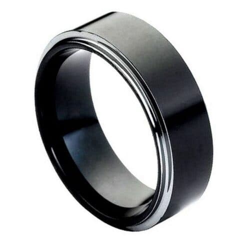 Tungsten Ring High Polished Black IP Plated Stepped Edge – 8mm Ring for Men and Women