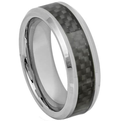 Tungsten Ring High Polished with Black Carbon Fiber Inlay – 8mm Ring for Men and Women