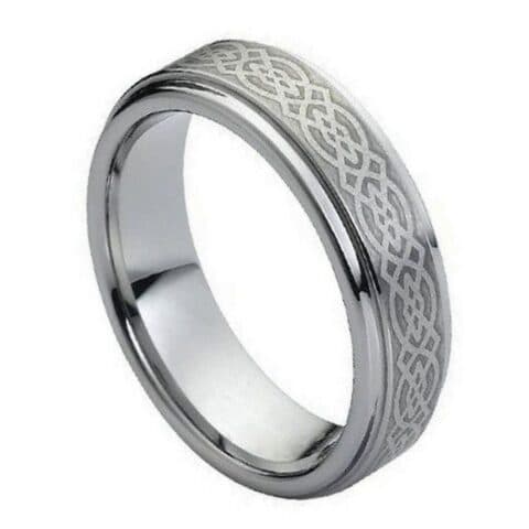 Tungsten Ring Brushed Laser Engraved Celtic Knot Pattern – 7mm Ring for Men and Women