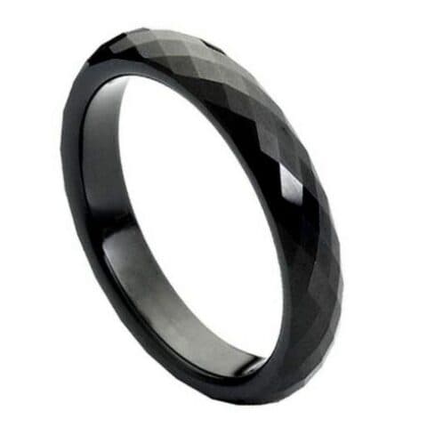 Tungsten Ring Black IP Faceted Ring – 4mm Ring for Men and Women