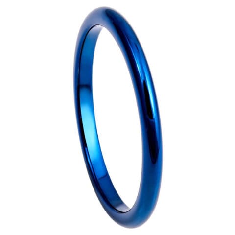 Tungsten Ring High Polish Blue IP Plated Thin Domed Band – 2mm Ring for Men and Women