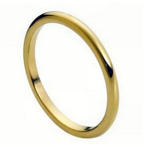 Tungsten Ring High Polished Yellow Gold Tone IP Plated Thin Band – 2mm Ring for Men and Women