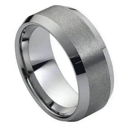 Tungsten Ring Brushed Center High Polished Beveled Edge – 10mm Ring for Men and Women