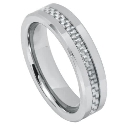 Tungsten Ring Grey Carbon Fiber Inlay – 6mm Ring for Men and Women