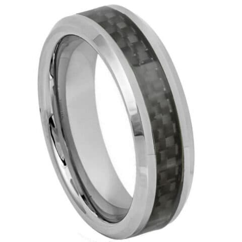 Tungsten Ring Black Carbon Fiber Inlay – 6mm Ring for Men and Women