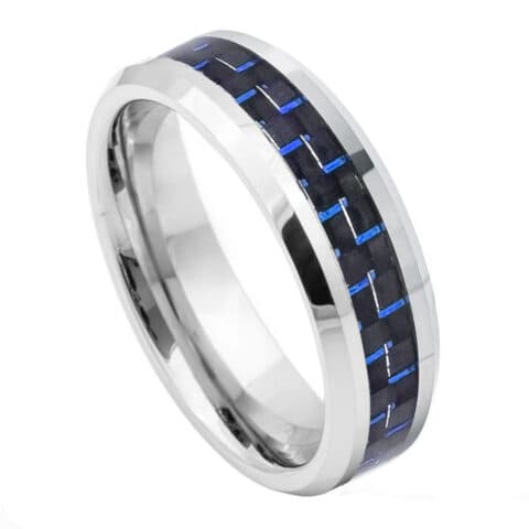 Tungsten Ring Black Blue Carbon Fiber Inlay –  6mm Ring for Men and Women
