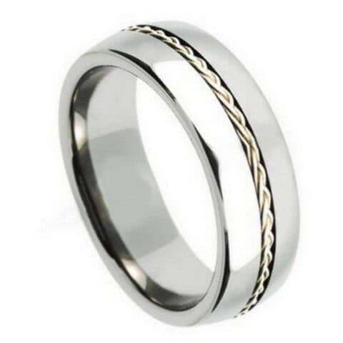 Tungsten Ring Grooved with Braided Sterling Silver Insert – 8mm Ring for Men and Women