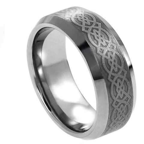 Tungsten Ring Laser Engraved Celtic Pattern – 8mm Ring for Men and Women