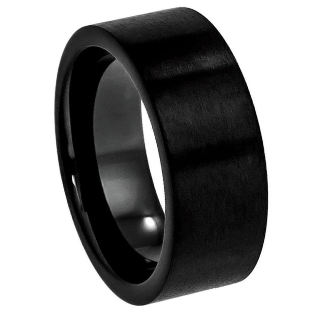Tungsten Ring Black IP Plated Brushed Pipe Cut Band – 9mm Ring for Men and Women