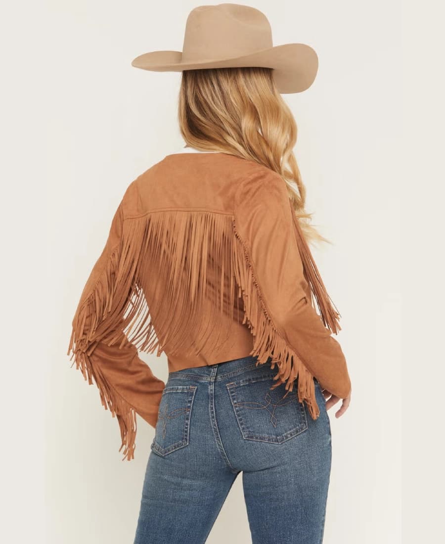 Aria Rust Women’s Suede Cropped Fringe Jacket - thumbnail 2