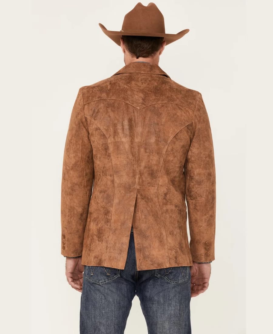 Cattleman Men’s Cognac Suede Leather Blazer - thumbnail 2