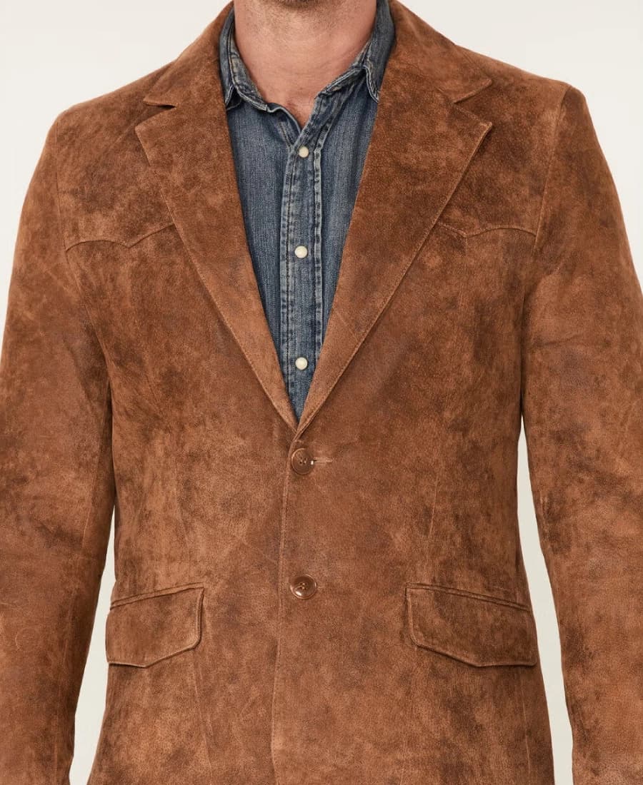 Cattleman Men’s Cognac Suede Leather Blazer - thumbnail 3