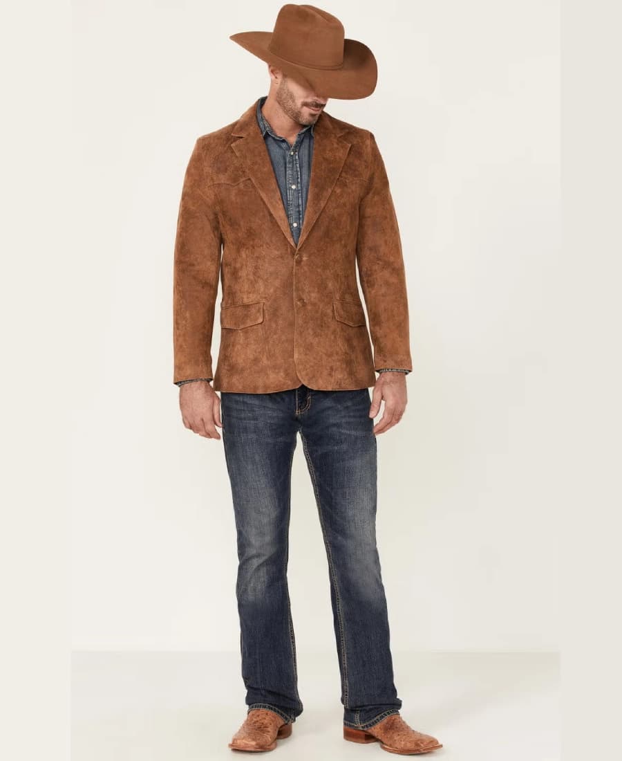 Cattleman Men’s Cognac Suede Leather Blazer - thumbnail 4