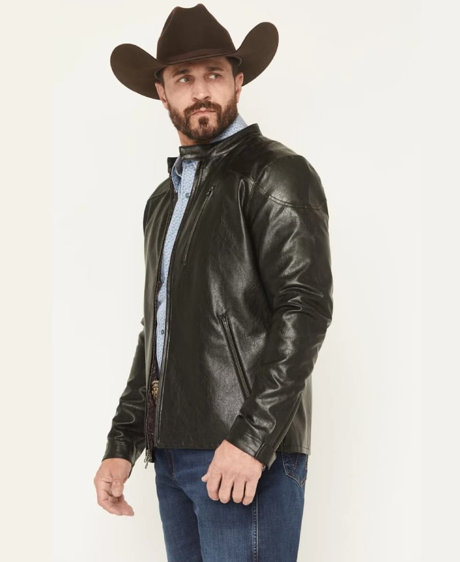 Rogue Rider Men’s Black Shine Leather Jacket - thumbnail 2